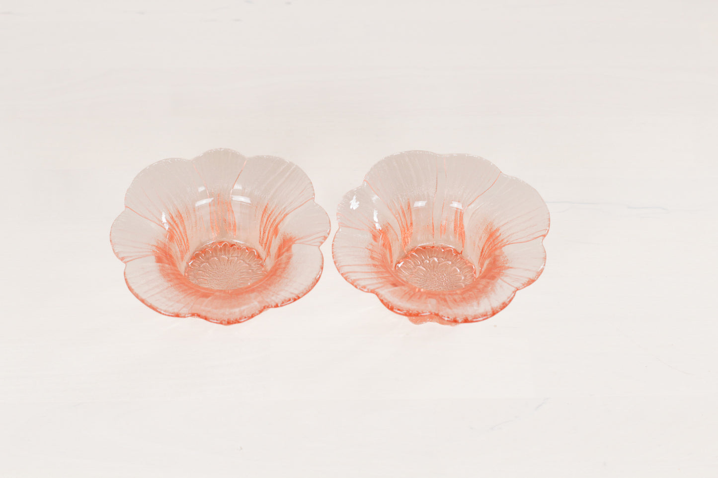 Pair of Vintage Pink Depression Glass Floriform Bowls