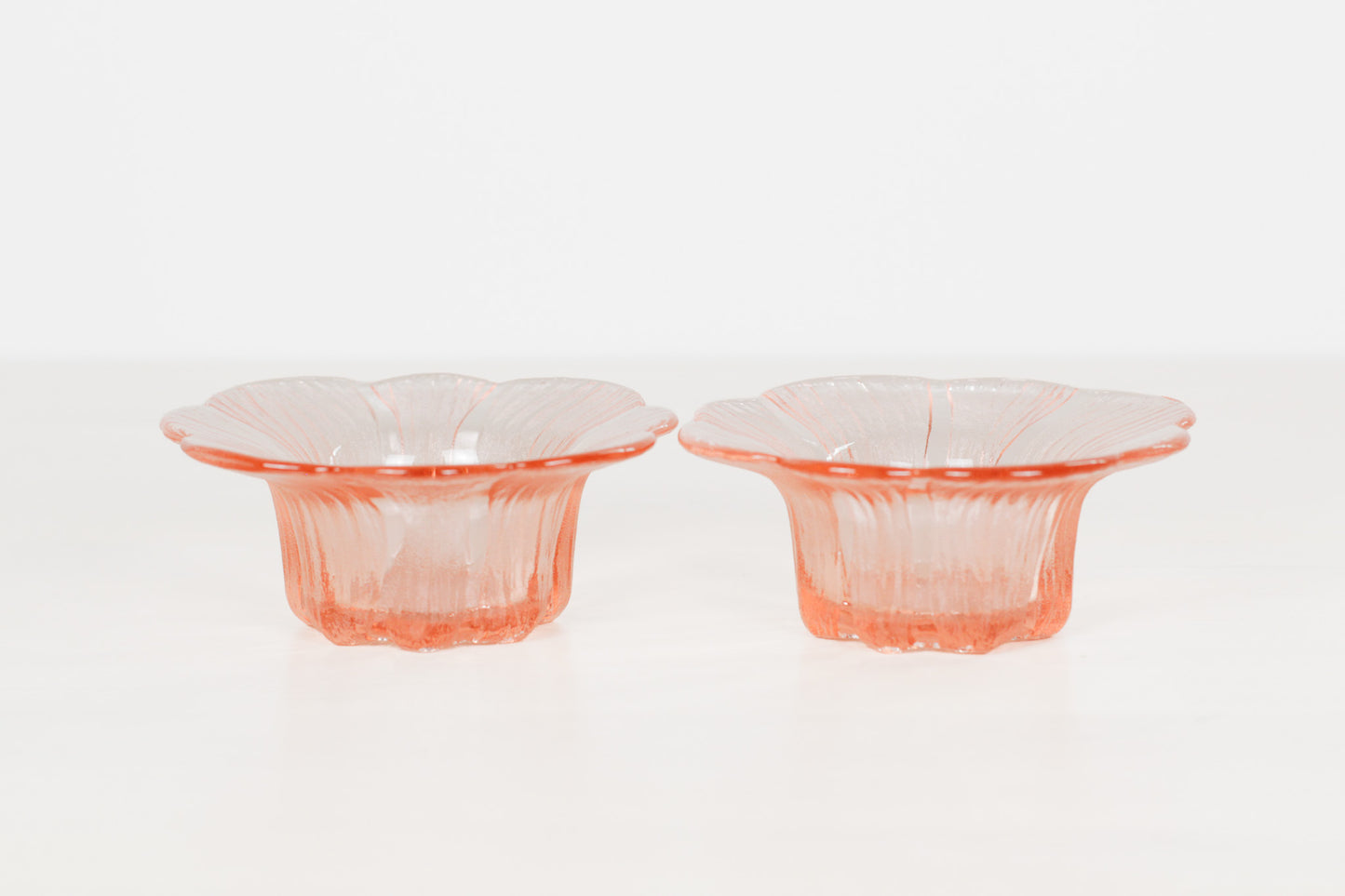 Pair of Vintage Pink Depression Glass Floriform Bowls