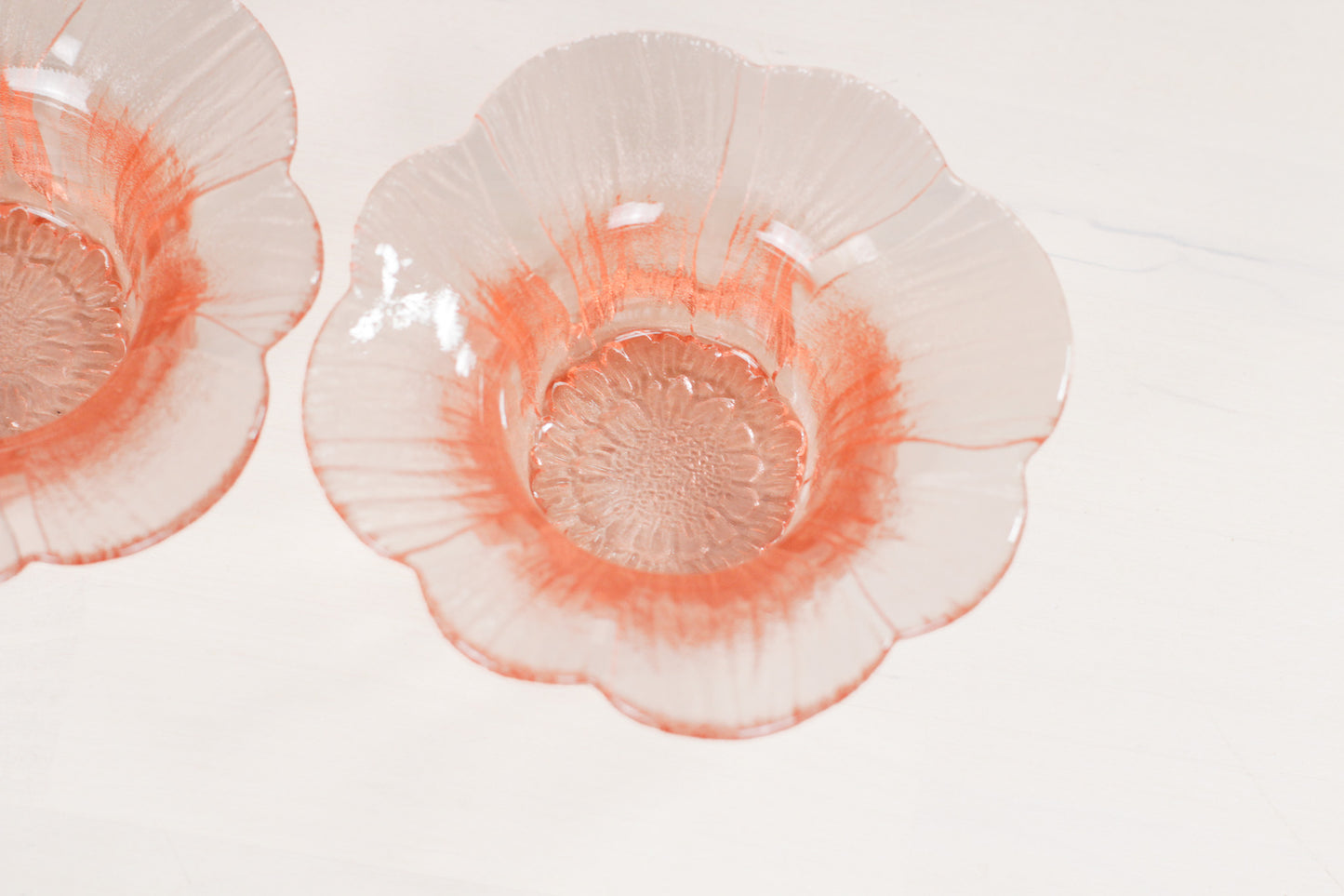 Pair of Vintage Pink Depression Glass Floriform Bowls