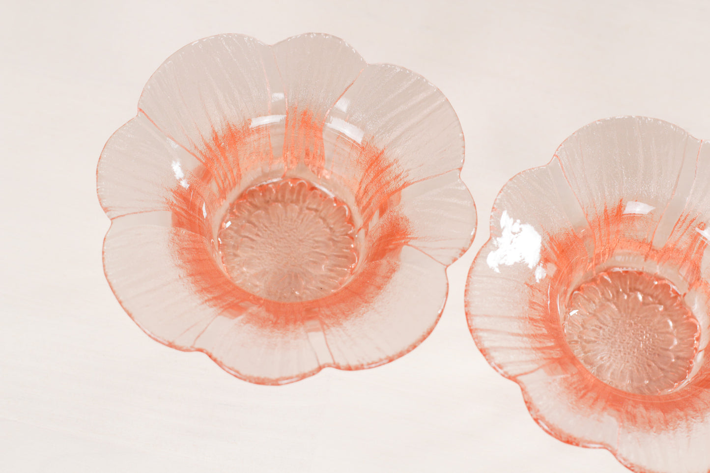 Pair of Vintage Pink Depression Glass Floriform Bowls