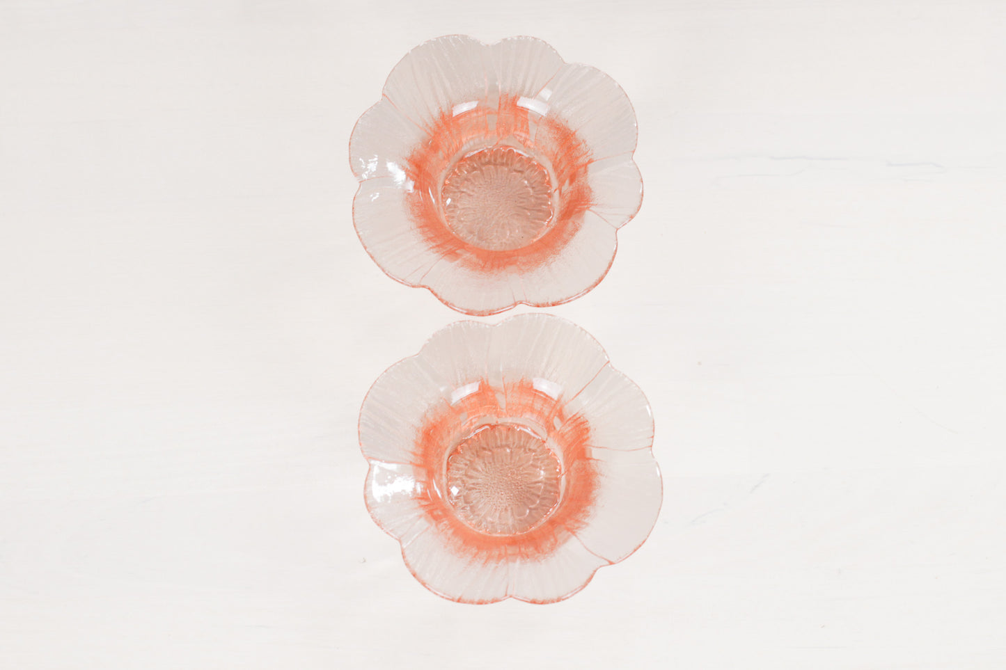 Pair of Vintage Pink Depression Glass Floriform Bowls