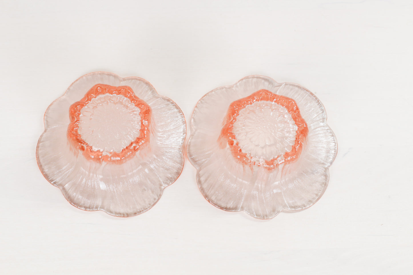 Pair of Vintage Pink Depression Glass Floriform Bowls