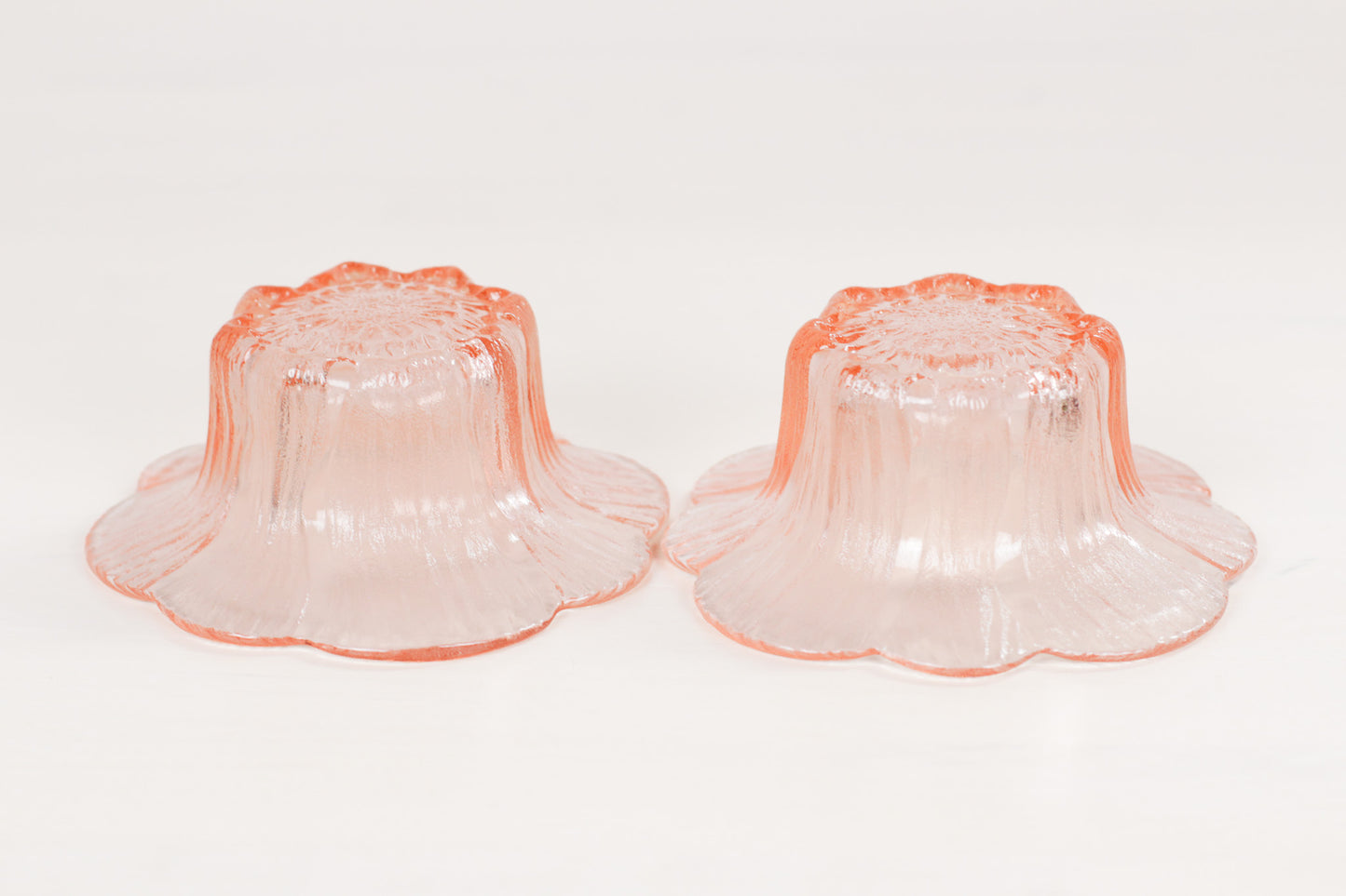 Pair of Vintage Pink Depression Glass Floriform Bowls