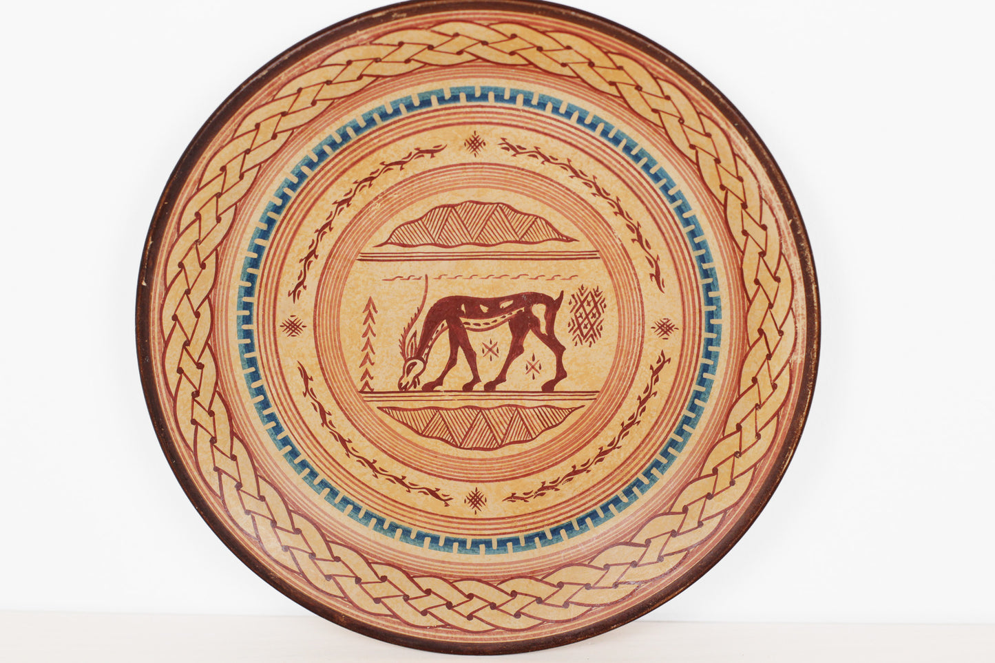 Vintage Hand-Painted Greek Folk Art Wall Plate
