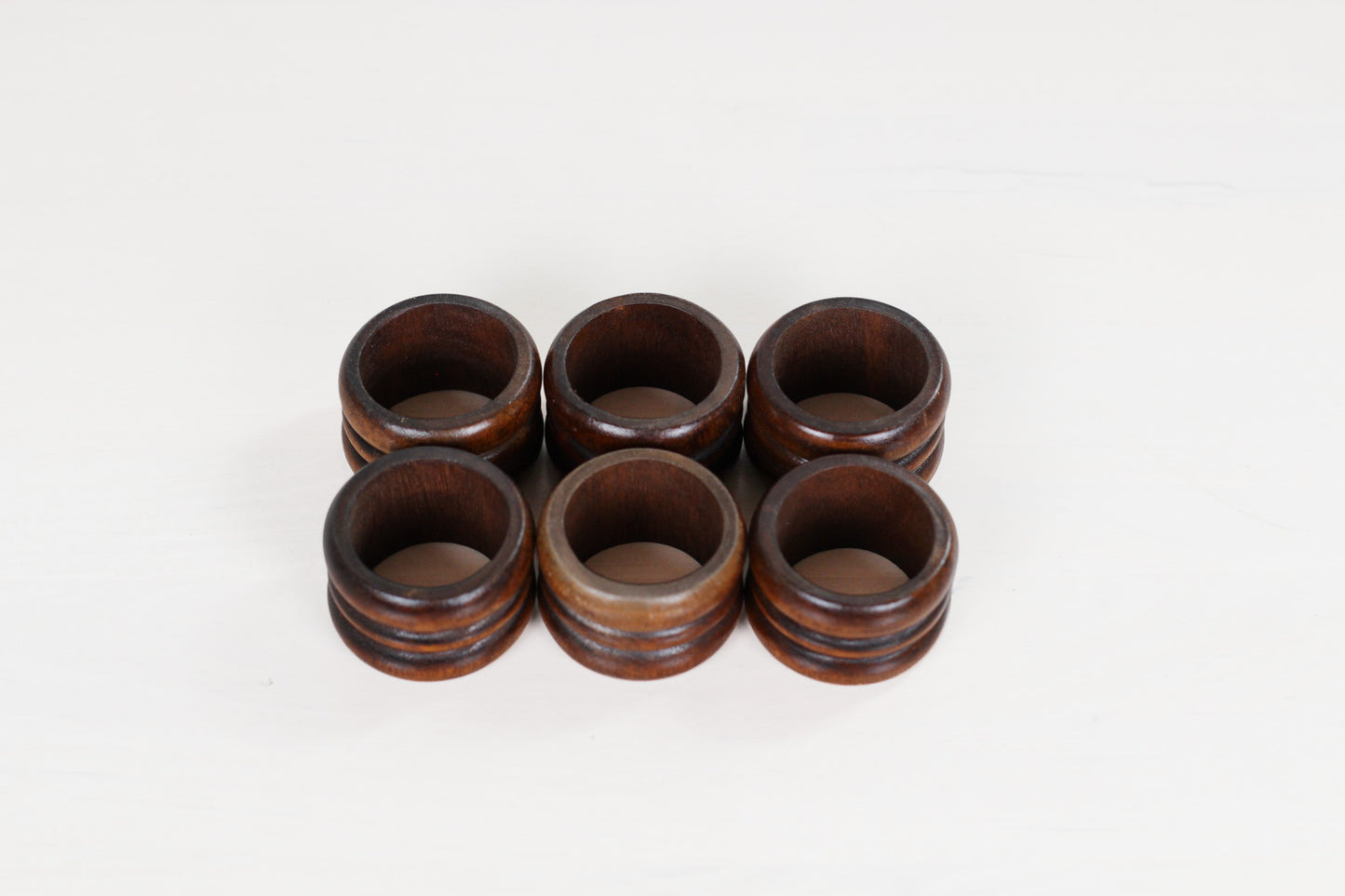 Vintage Turned Wood Napkin Rings, Set of 6