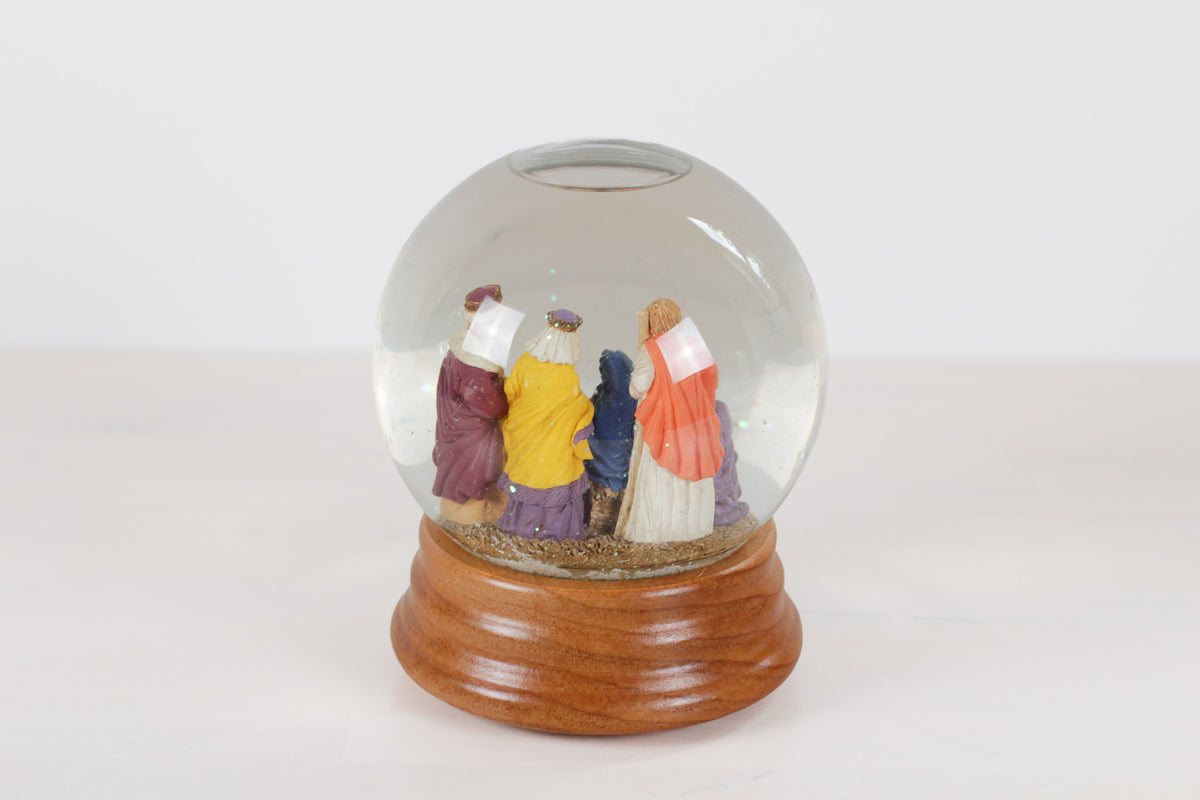 Vintage Nativity Musical Snow Globe on Wooden Base | Plays Silent Night