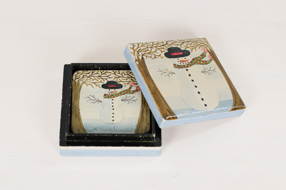 Vintage Snowman Coasters in Matching Storage Box