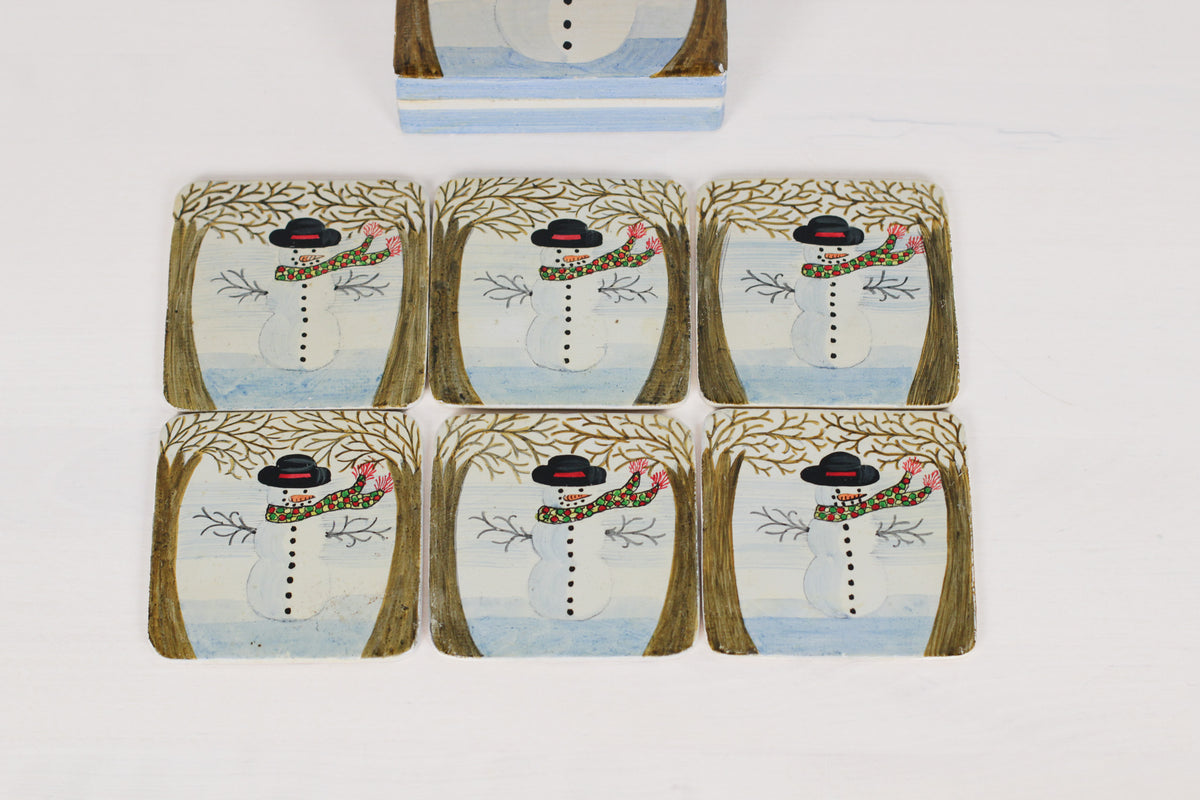 Vintage Snowman Coasters in Matching Storage Box