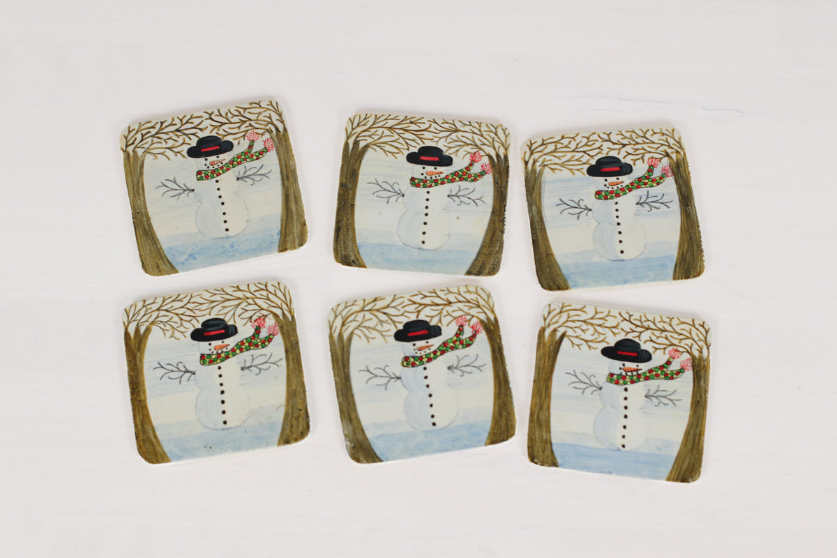 Vintage Snowman Coasters in Matching Storage Box