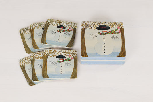 Vintage Snowman Coasters in Matching Storage Box