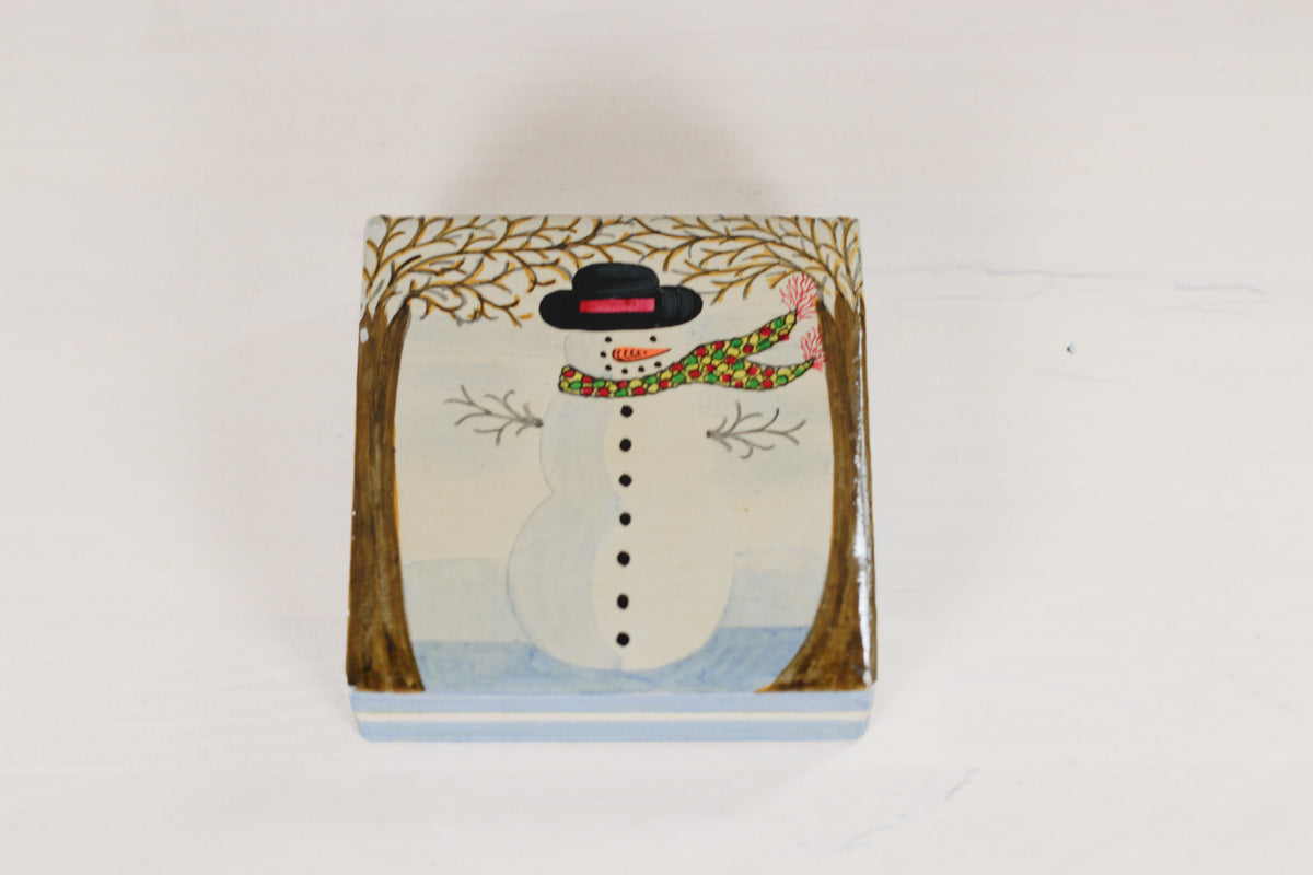 Vintage Snowman Coasters in Matching Storage Box