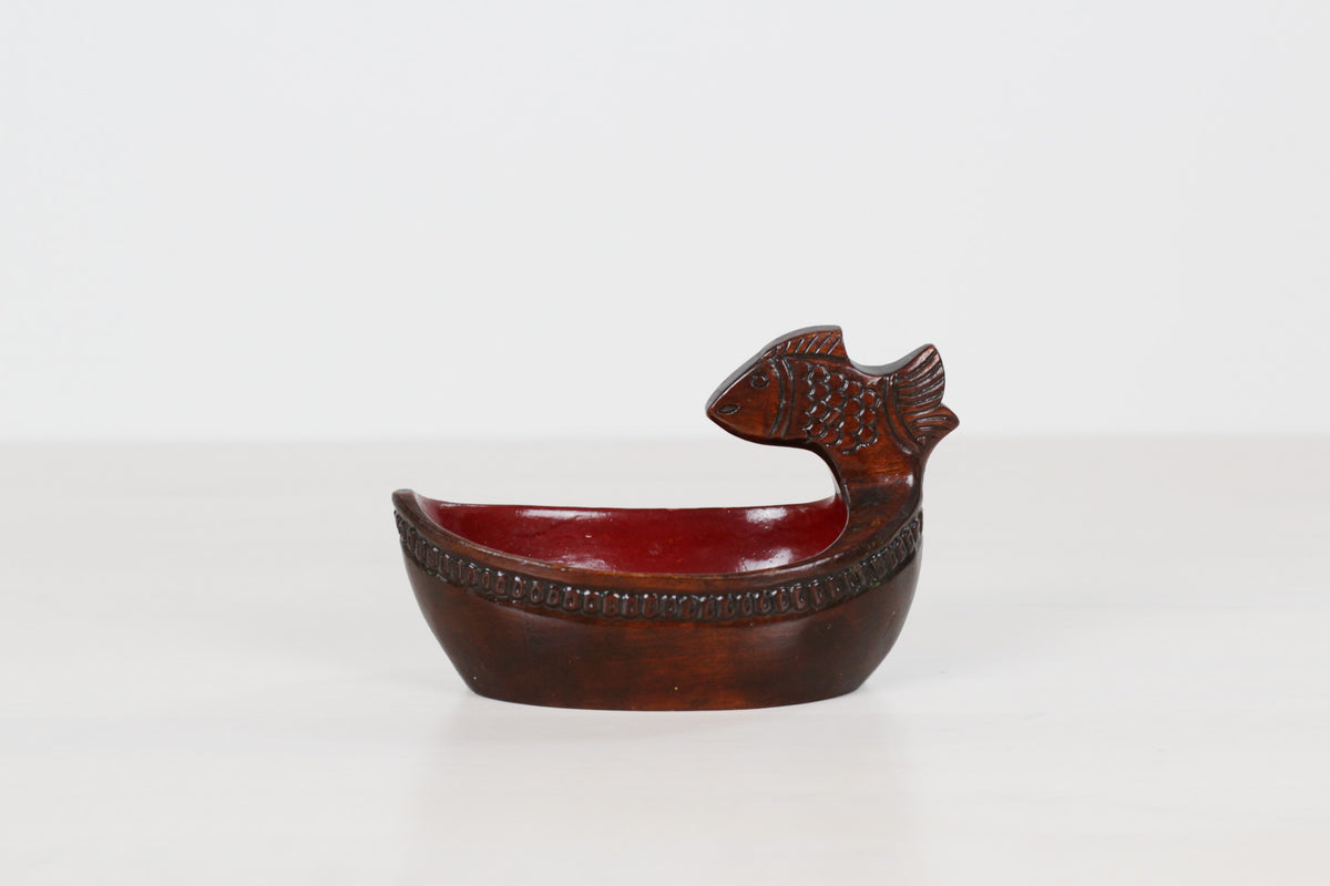 Vintage Carved Wood Fish Dish