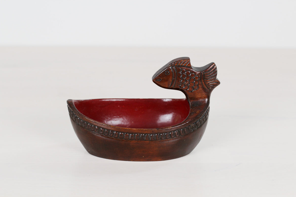 Vintage Carved Wood Fish Dish