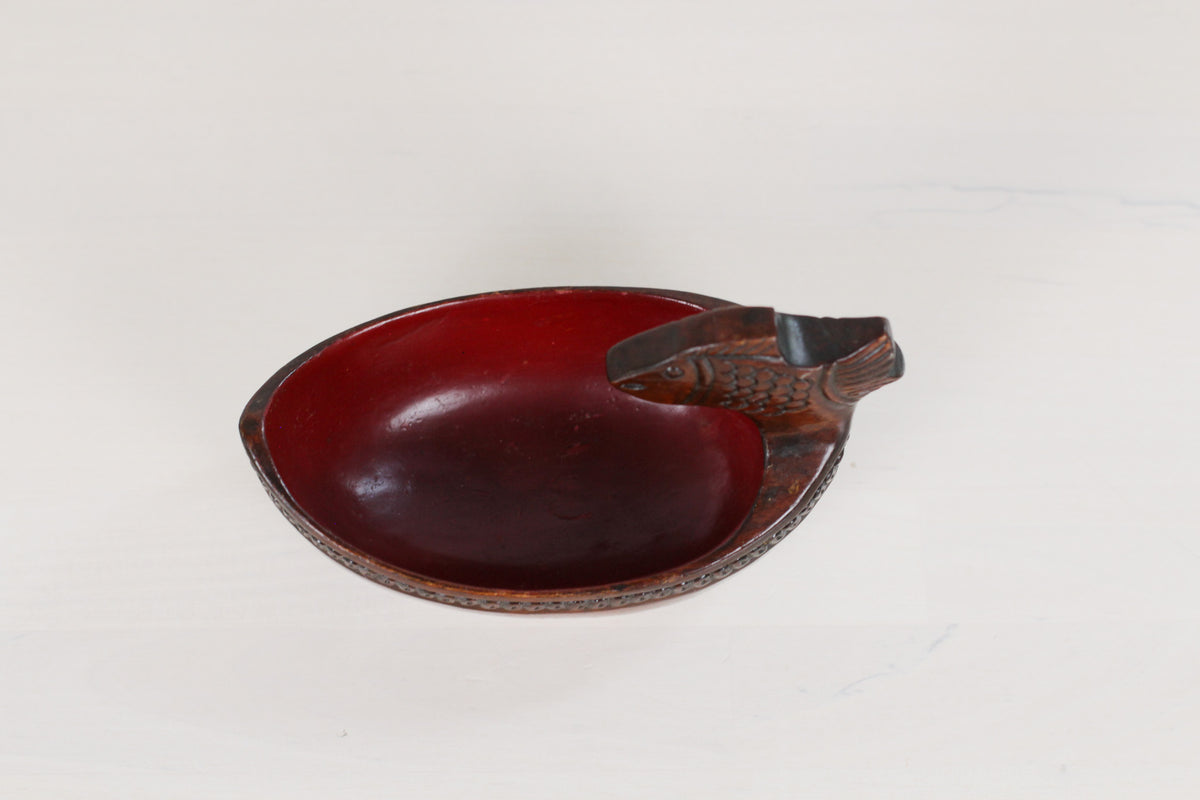Vintage Carved Wood Fish Dish