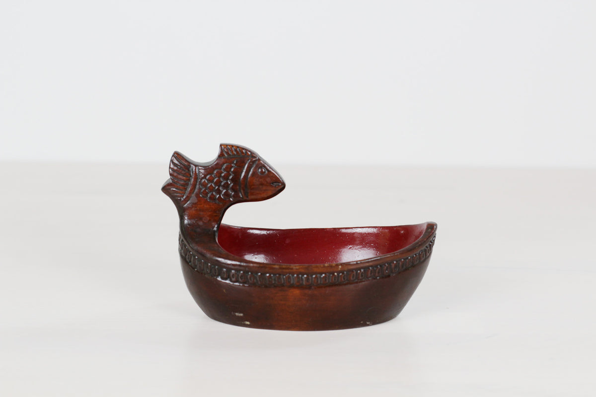 Vintage Carved Wood Fish Dish