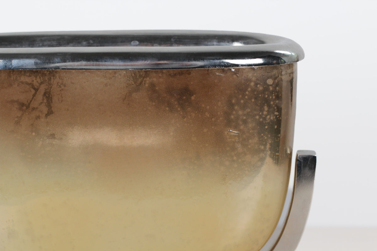 Vintage Modernist Smoked Gold Glass and Chrome Jardinière