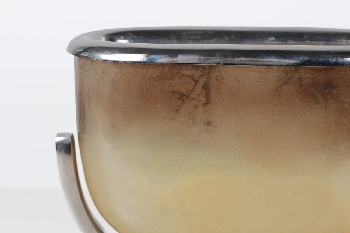 Vintage Modernist Smoked Gold Glass and Chrome Jardinière