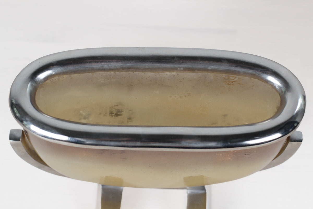 Vintage Modernist Smoked Gold Glass and Chrome Jardinière