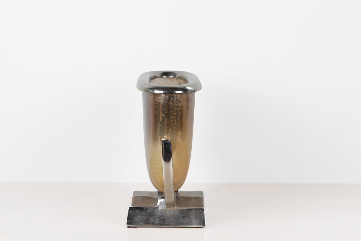 Vintage Modernist Smoked Gold Glass and Chrome Jardinière