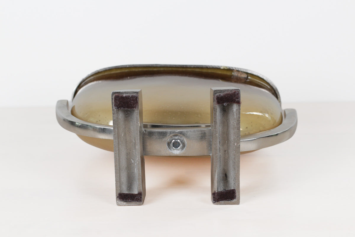 Vintage Modernist Smoked Gold Glass and Chrome Jardinière
