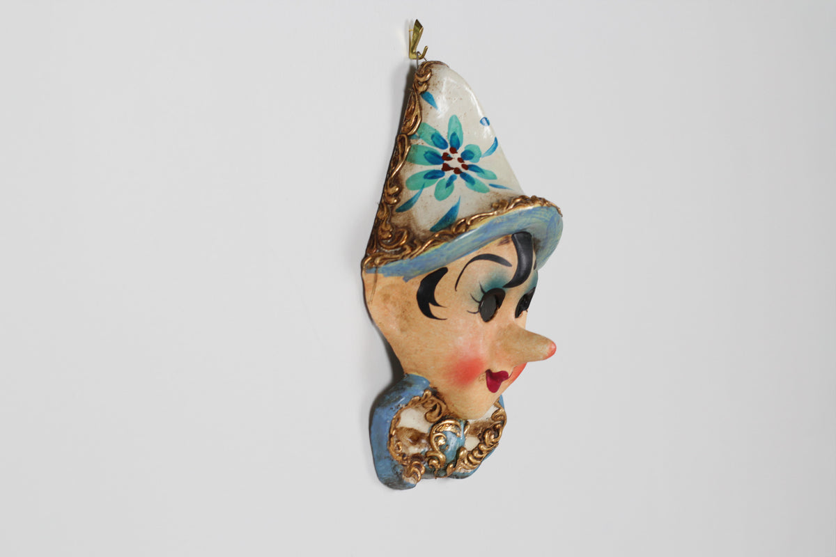 Vintage Italian Hand-Painted Papier-Mâché Pinocchio Wall Mask