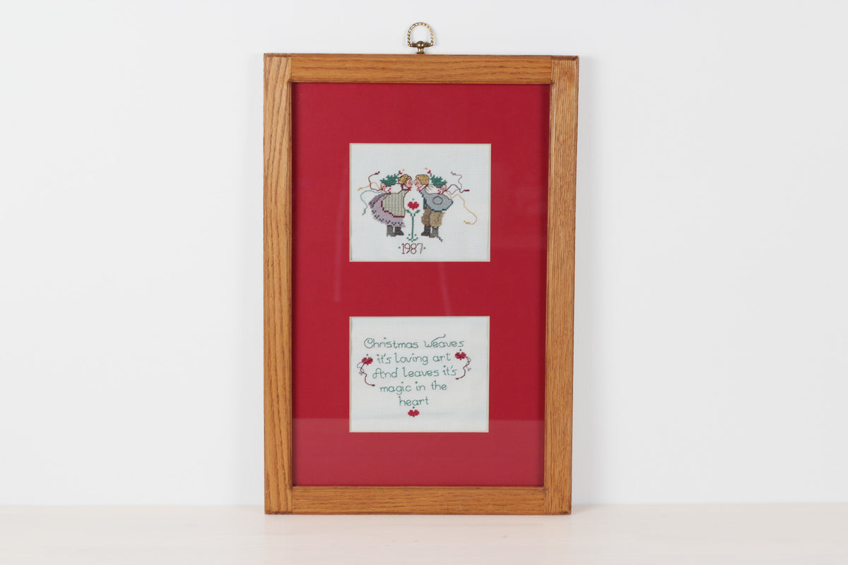 Vintage 1987 Framed Christmas Cross Stitch