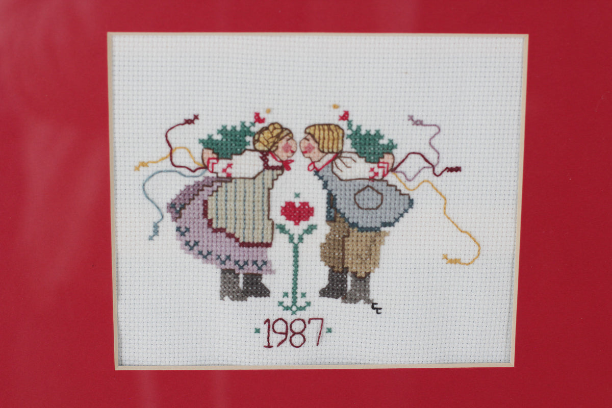 Vintage 1987 Framed Christmas Cross Stitch