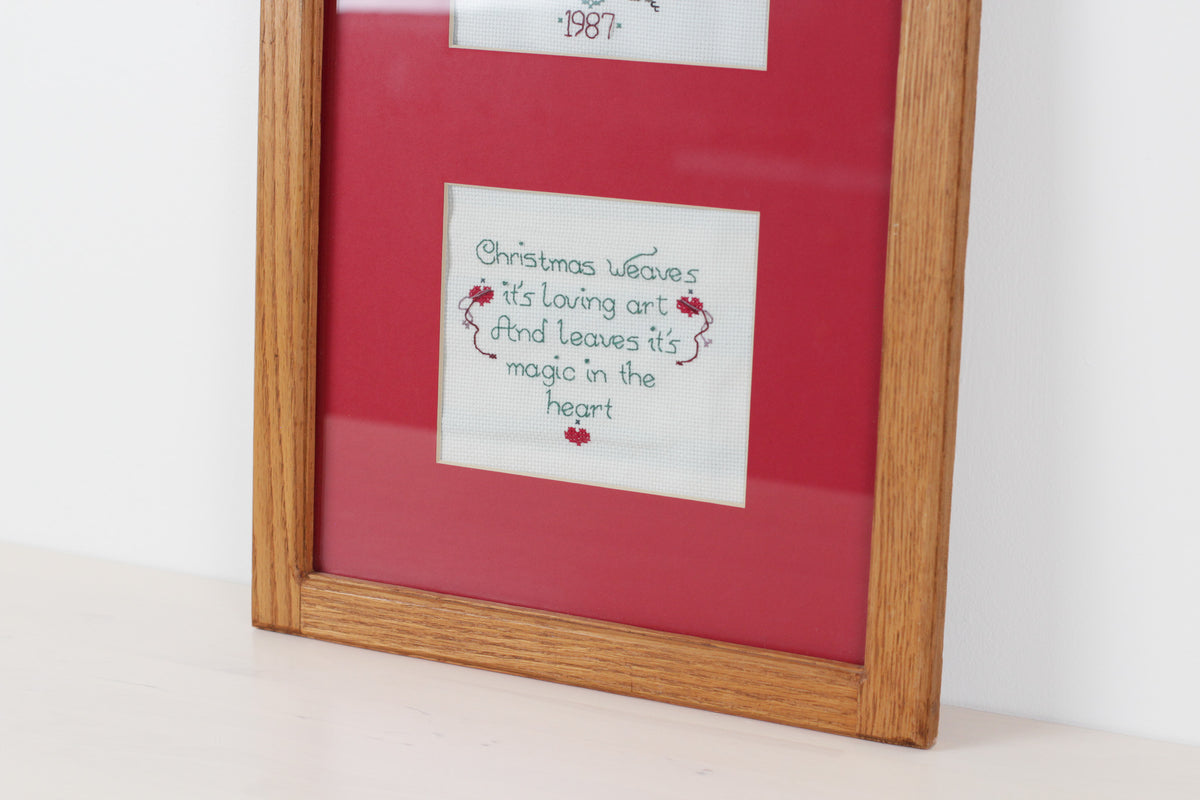 Vintage 1987 Framed Christmas Cross Stitch