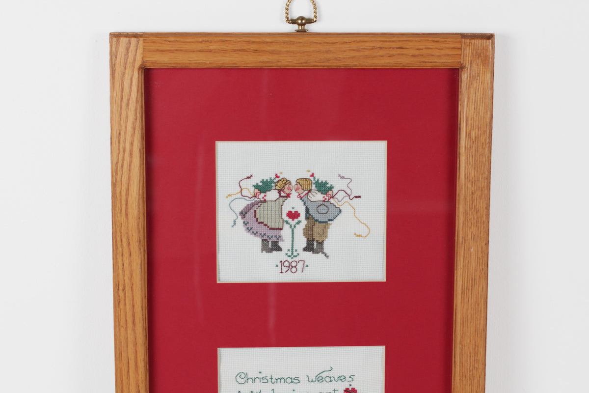 Vintage 1987 Framed Christmas Cross Stitch