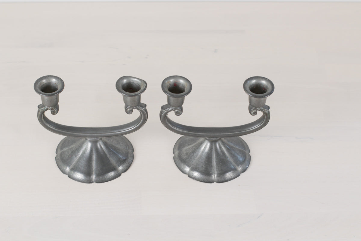 Vintage New Amsterdam Pewter Art Deco Style Double Candle Holder
