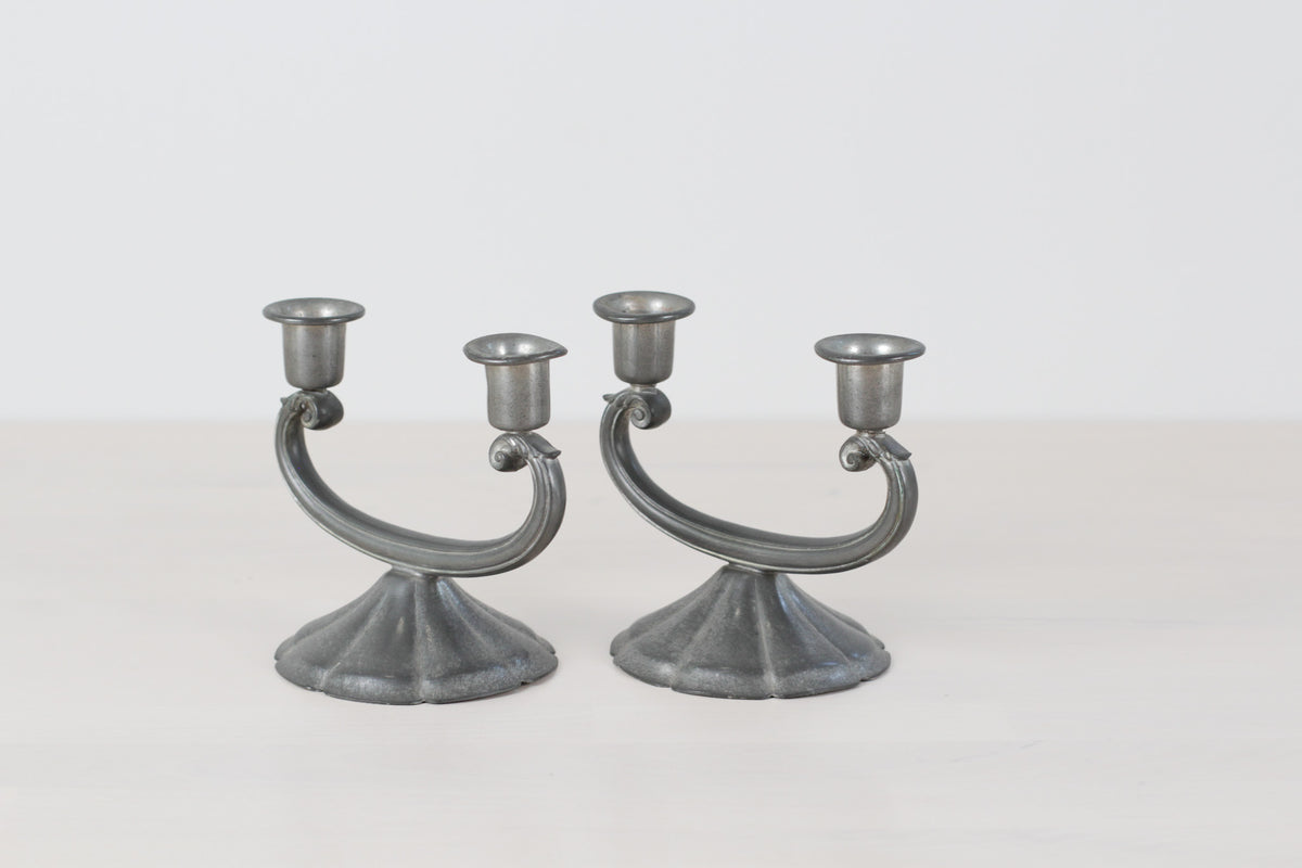 Vintage New Amsterdam Pewter Art Deco Style Double Candle Holder