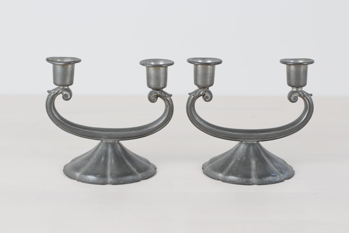 Vintage New Amsterdam Pewter Art Deco Style Double Candle Holder