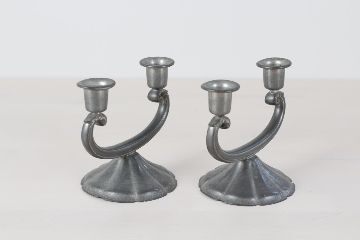 Vintage New Amsterdam Pewter Art Deco Style Double Candle Holder