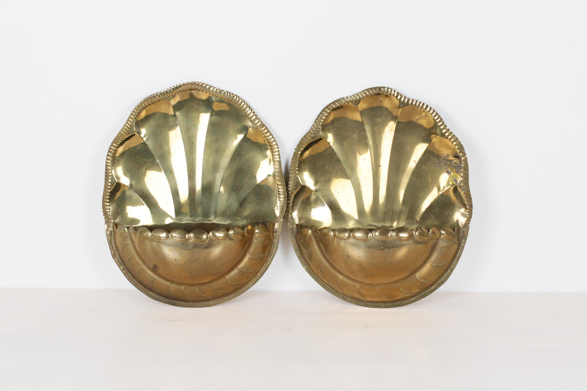 Pair of Vintage Brass Shell Wall Pockets