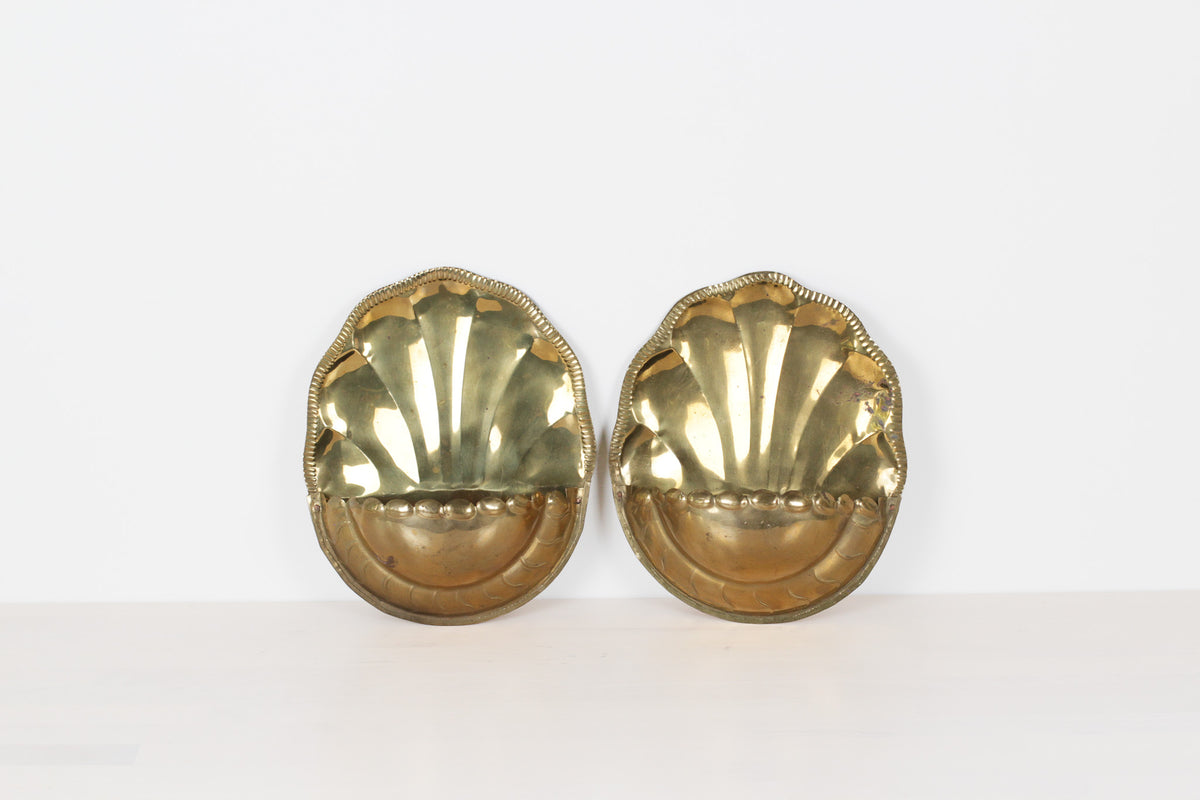 Pair of Vintage Brass Shell Wall Pockets