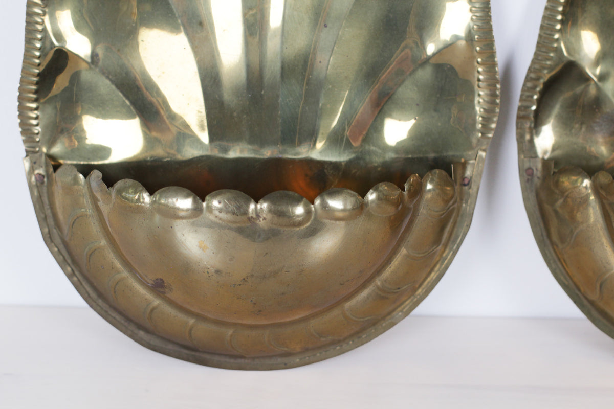 Pair of Vintage Brass Shell Wall Pockets