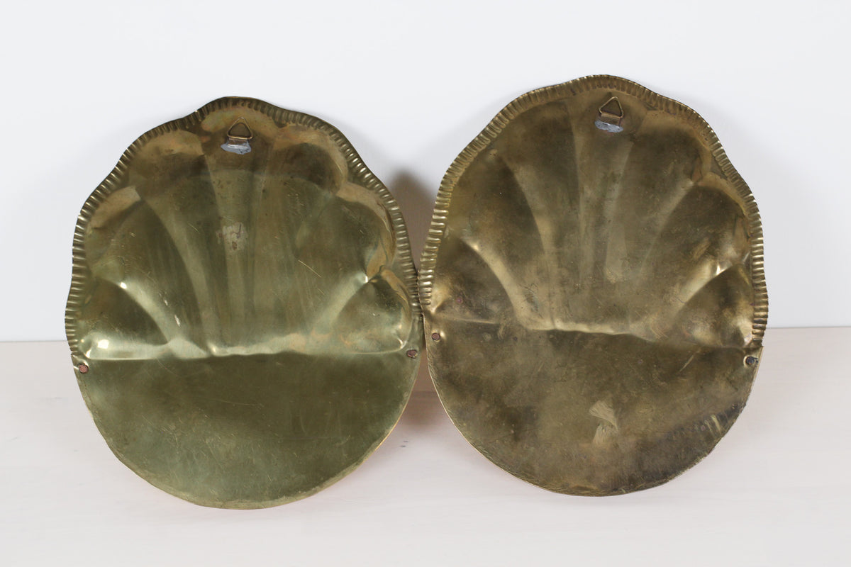 Pair of Vintage Brass Shell Wall Pockets