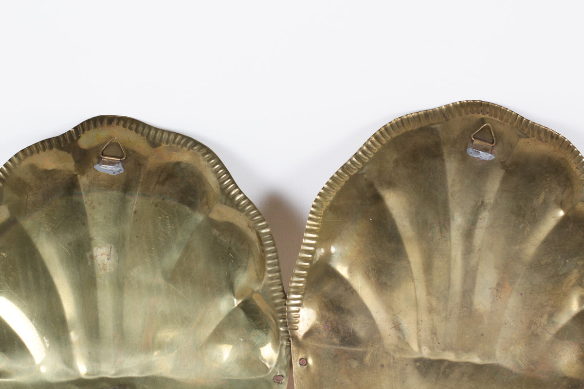Pair of Vintage Brass Shell Wall Pockets