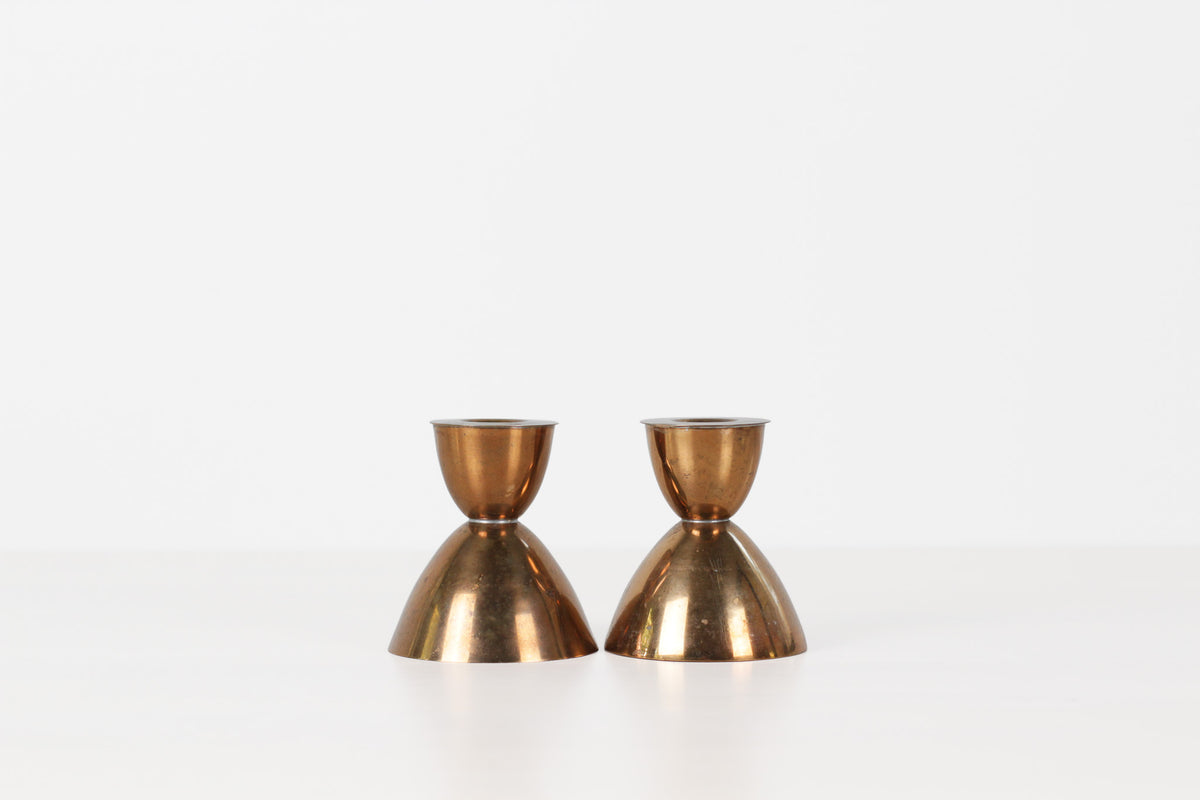 Vintage MCM Copper Hourglass Candle Holder Pair