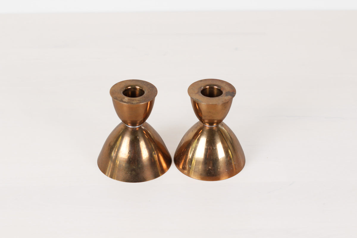 Vintage MCM Copper Hourglass Candle Holder Pair