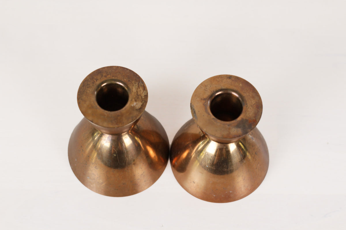Vintage MCM Copper Hourglass Candle Holder Pair