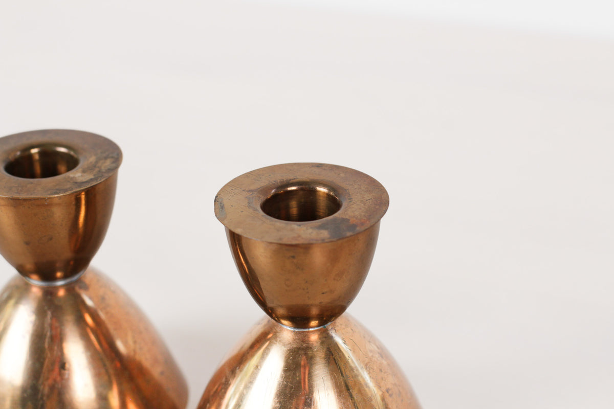 Vintage MCM Copper Hourglass Candle Holder Pair