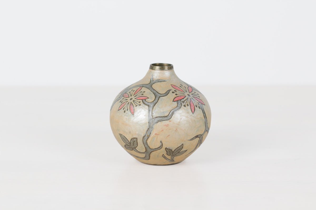 Vintage Floral Enameled Brass Bud Vase