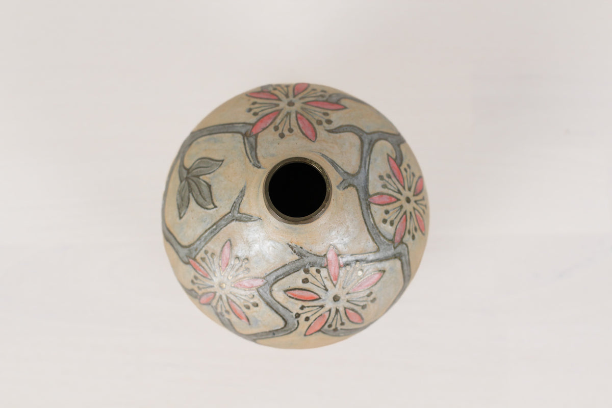 Vintage Floral Enameled Brass Bud Vase