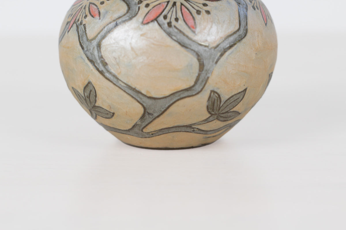 Vintage Floral Enameled Brass Bud Vase