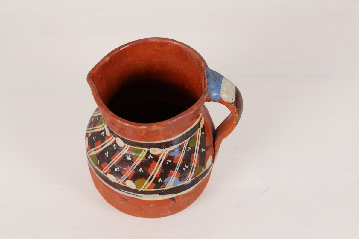 Vintage Mexican Redware Folk Art Pitcher