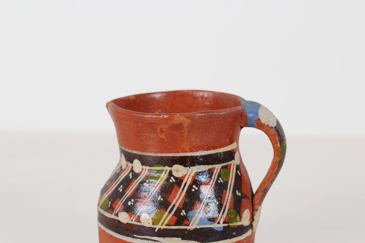 Vintage Mexican Redware Folk Art Pitcher