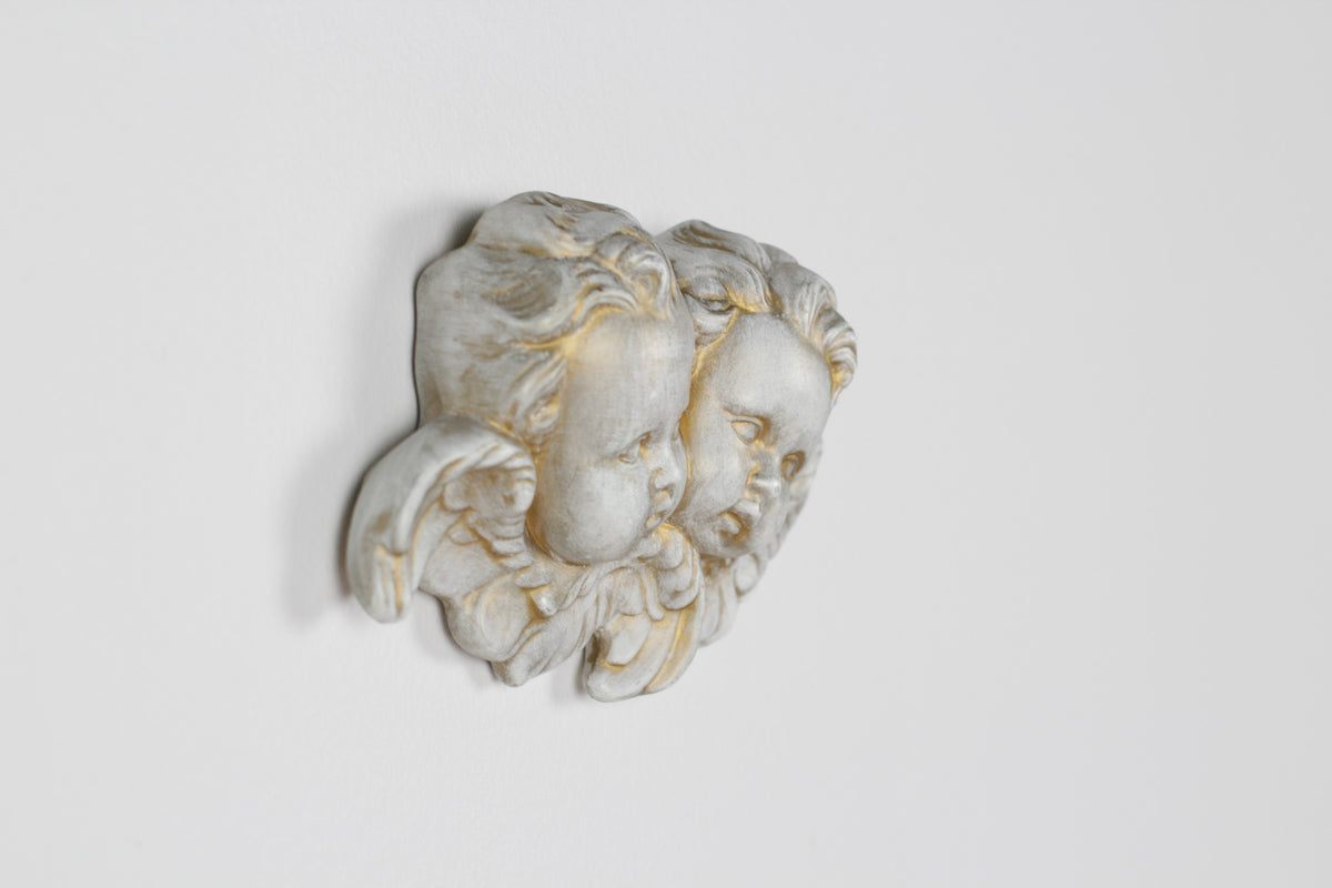 Vintage Plaster Double Cherub Wall Plaque