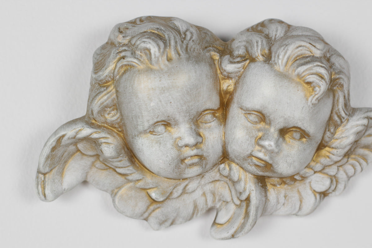 Vintage Plaster Double Cherub Wall Plaque
