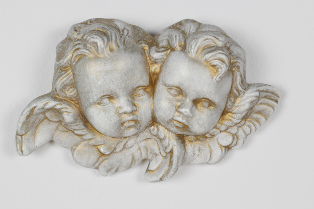 Vintage Plaster Double Cherub Wall Plaque